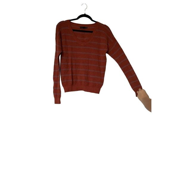 Prana V Neck Orange Striped Waffle Knit - Picture 2 of 10